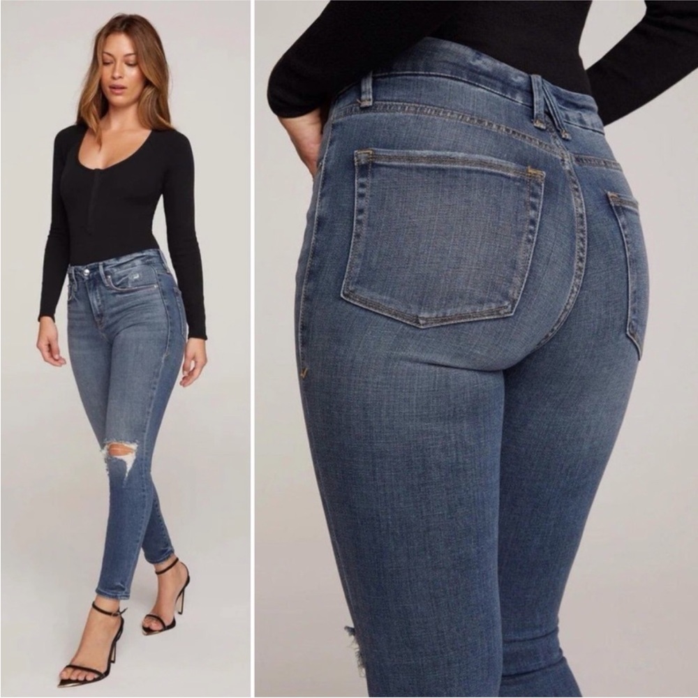 Good American Good Legs High Rise Ripped Crop Jeans Ankle Denim Size 27